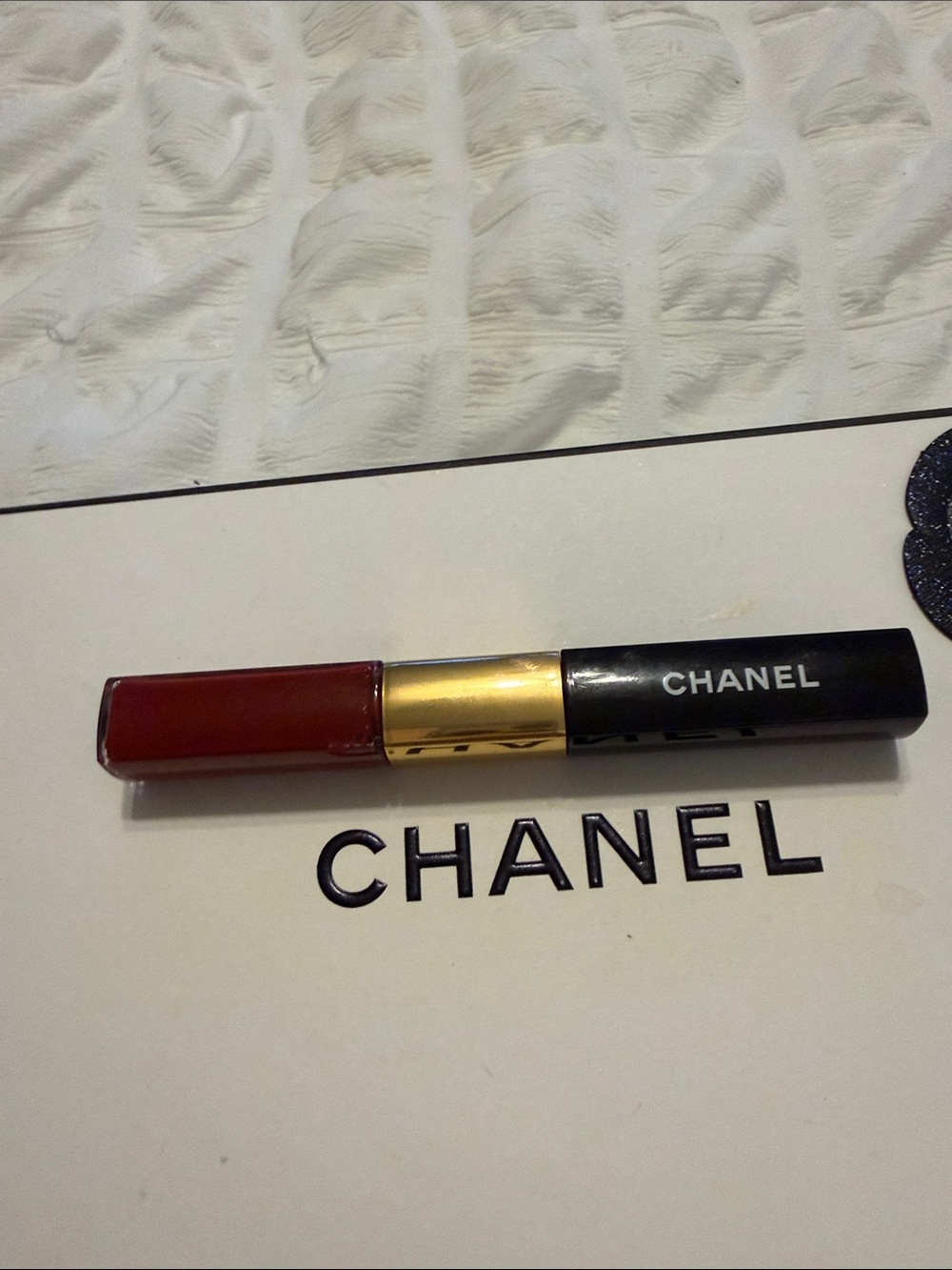 CHANEL Dual-Ended Lip Color in Deep Red with Gold Accents